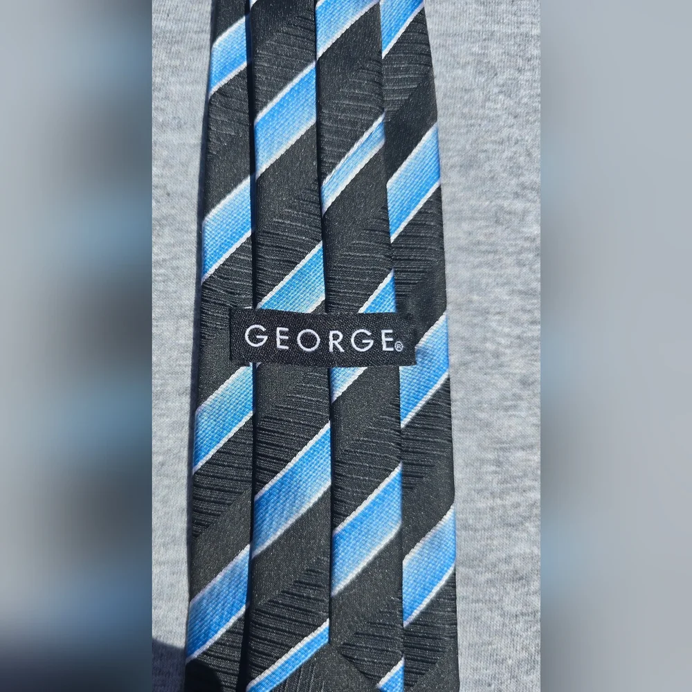 Boy's George Black Clip On Tie w/ Blue and White Stripe Pattern